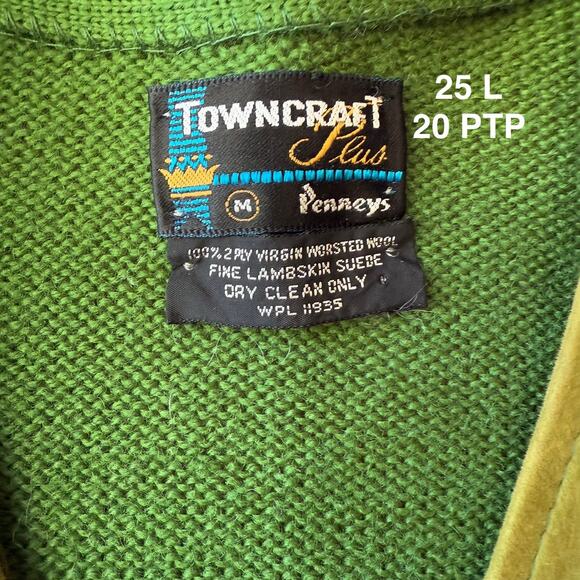 Vintage Towncraft Cardigan Medium Green Wool Suede 60s Pennys Made in USA - Picture 6 of 9